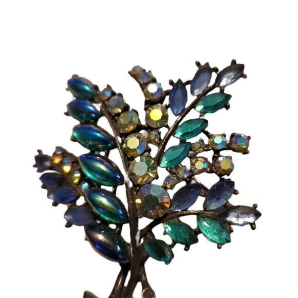 Signed ART Arthur Pepper Peacock Feather Tree Rhinestone Brooch 2 3/4" Vintage - Picture 2 of 6